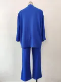 Women Solid long-sleeved shirt and pleated elastic waist trousers two-piece set