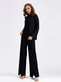 Women autumn and winter loose solid sweater and slit wide-leg pants two-piece set
