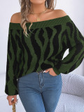 Women Casual Contrast Color Off Shoulder Off-Shoulder Balloon Sleeve Sweater
