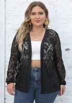 Plus Size Women Sexy Mesh See-Through Casual Jacket