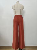 Women Casual Thin Solid Loose Pleated Wide Leg Pants