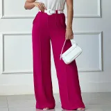 Women Casual Thin Solid Loose Pleated Wide Leg Pants