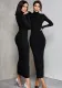 Women Fall Half Turtle Neck Long Sleeve Ribbed Dress