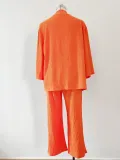 Women Solid long-sleeved shirt and pleated elastic waist trousers two-piece set