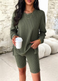 Women Autumn and Winter Casual Long Sleeve Top and Shorts Two-piece Set