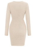 Women Round Neck Solid Long Sleeve Bodycon Dress