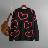 Women Round Neck Heart Print Contrast Sweater