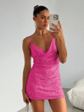 Women Sequins Strap Backless Sexy Solid Bodycon Dress