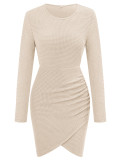 Women Round Neck Solid Long Sleeve Bodycon Dress
