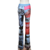 Fall Women Print Style Straight Casual Pants