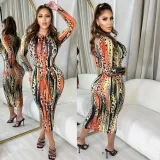 Women Sexy Long Sleeve Printed Dress