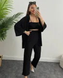 Women Solid long-sleeved shirt and pleated elastic waist trousers two-piece set