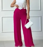 Women Casual Thin Solid Loose Pleated Wide Leg Pants