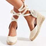 Summer wedge-heeled thick-soled Lace-Up hemp rope sandals