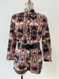 Women's Printed Long Sleeve Shirt Shorts Fashion Women's Two Piece Set