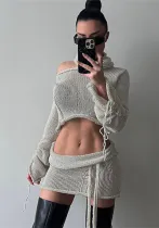 Autumn Women's Fitting Slim Fit Knitting Cropped Top Bodycon Skirt Set