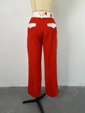 Women's Autumn Fashion Turndown Collar Short Sleeve Shirt Lace-Up Wide Leg Pants Casual Two Piece Set