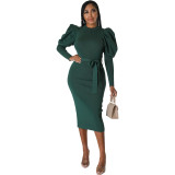 Sexy And Fashionable Solid Color Round Neck Slim Dress For Women
