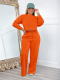 Solid Color Long Sleeve Pocket Straight Pants 2 Piece Set