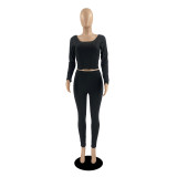 Women's Autumn And Winter Solid Color Slim Yoga Wear Long Sleeve Casual Two Piece Pants Set