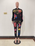 Stylish Casual Printed Fall/Winter Long Sleeve Hoodies Two-Piece Tracksuit