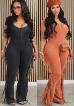 Women's Fashion Rest Tight Fitting Tassel Jumpsuit