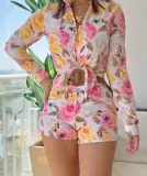Women's Printed Long Sleeve Shirt Shorts Fashion Women's Two Piece Set