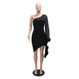 Slash Shoulder Irregular Sequin Women Bodycon Dress