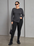 Plus Size Women's Autumn And Winter Long Sleeve T-Shirt Irregular Slit Versatile Basic Slim Top