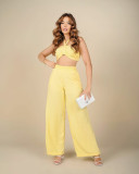 Fashion Women's Sleeveless Sexy Strappy Top Elastic Waist Loose Trousers Two-Piece Set