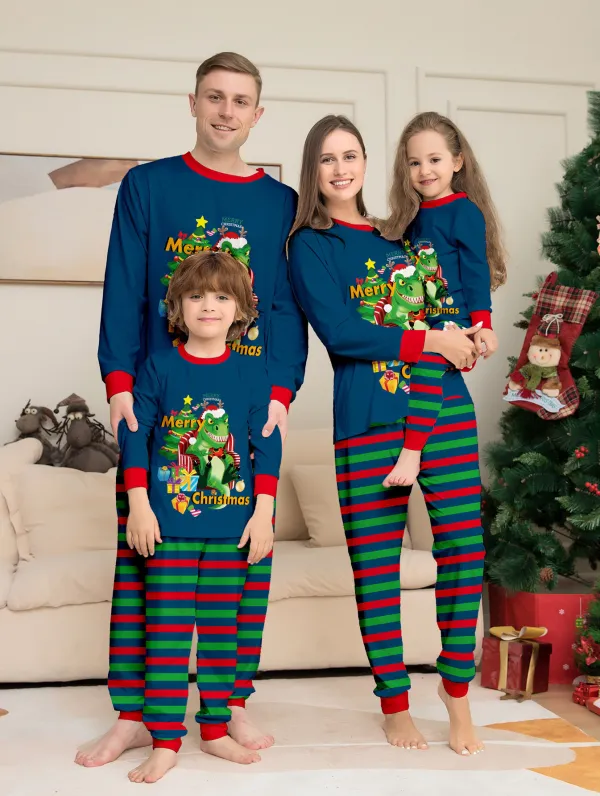 Christmas Cartoon Letter Christmas Tree Print Parent-Child Christmas Family Pajamas Set