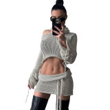 Autumn Women's Fitting Slim Fit Knitting Cropped Top Bodycon Skirt Set