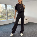 Suit Women's Short-Sleeved Round Neck T-Shirt Elastic Waist Trousers Comfortable Casual Two-Piece Set