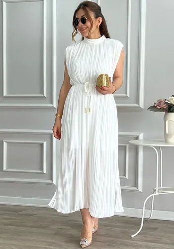 Women's Fashionable Simple Half Turtleneck Slim Waist Slim Fit Belt Maxi Dress