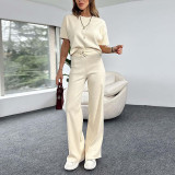 Suit Women's Short-Sleeved Round Neck T-Shirt Elastic Waist Trousers Comfortable Casual Two-Piece Set