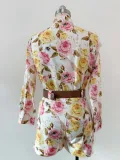 Women's Printed Long Sleeve Shirt Shorts Fashion Women's Two Piece Set