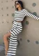 Women Autumn Classic Striped Long Sleeve Crop Top and Button Skirt Two-piece Set
