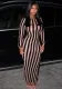 Women Autumn Long Sleeve Striped Print Backless Bodycon Dress