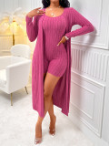 Women Winter Solid Sling Romper and Coat Two-piece Set