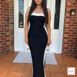 Women Summer Solid Sleeveless Patchwork Strapless Bodycon Dress