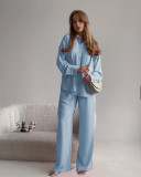 Women Autumn Chic Solid loose long-sleeved shirt and high-waisted trousers Casual two-piece set