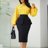 Women OL long-sleeved Top and Bodycon Skirt two-piece set