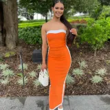 Women Summer Solid Sleeveless Patchwork Strapless Bodycon Dress