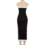 Women Summer Solid Sleeveless Patchwork Strapless Bodycon Dress