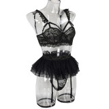 Sexy Solid Lace Bra Puff Mesh Skirt Patchowrk Lingerie Set