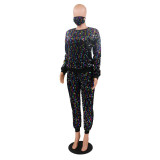 Women's Fashion Casual Sequin Long Sleeve Round Neck Two Piece Pants Set