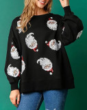 Autumn And Winter Christmas Round Neck Loose Sequin Women T-Shirt