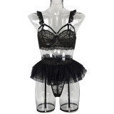 Sexy Solid Lace Bra Puff Mesh Skirt Patchowrk Lingerie Set