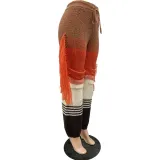 Women's Casual Style Knitting Colorblock Crochet Tassel Loose Straight Pants
