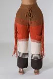 Women's Casual Style Knitting Colorblock Crochet Tassel Loose Straight Pants